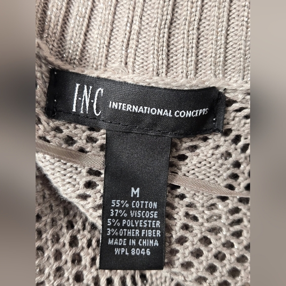 I.N.C. Shrug M Open Front Knit Collared Taupe Silver Sparkle Metallic - Picture 5 of 5